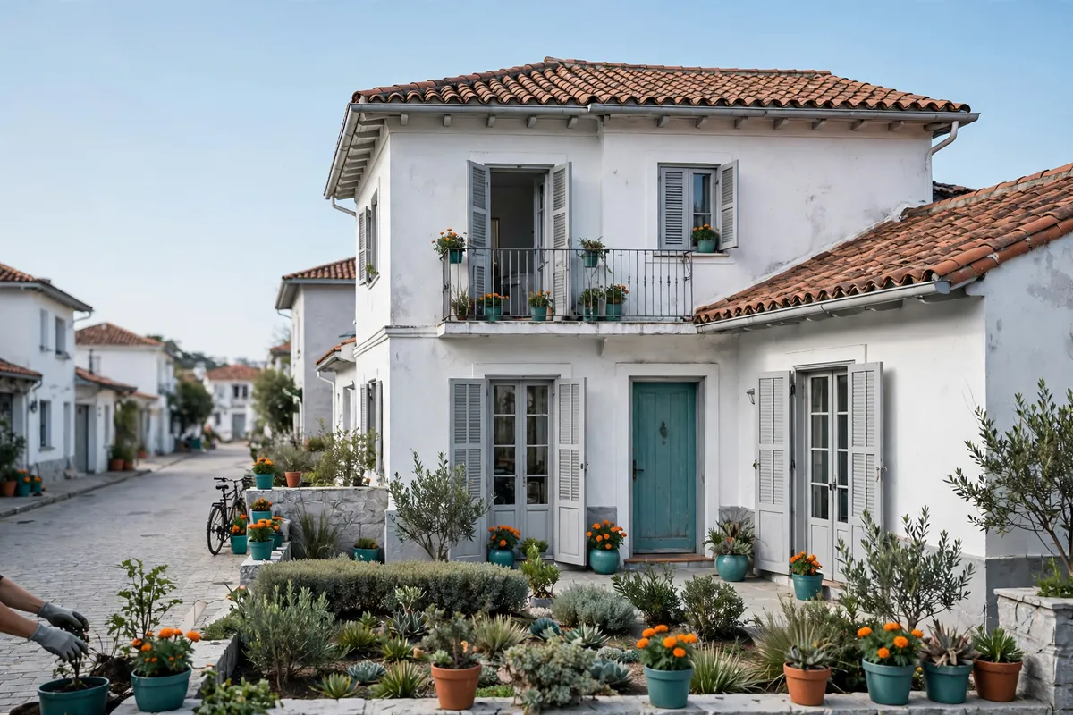 A house with a small garden