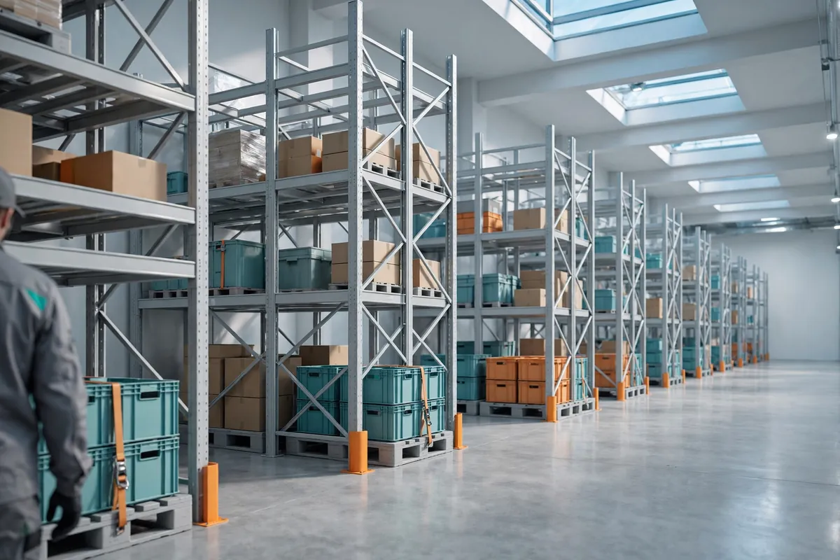 A clean warehouse with racks