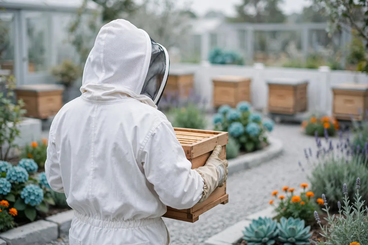 A specialist moving a hive box